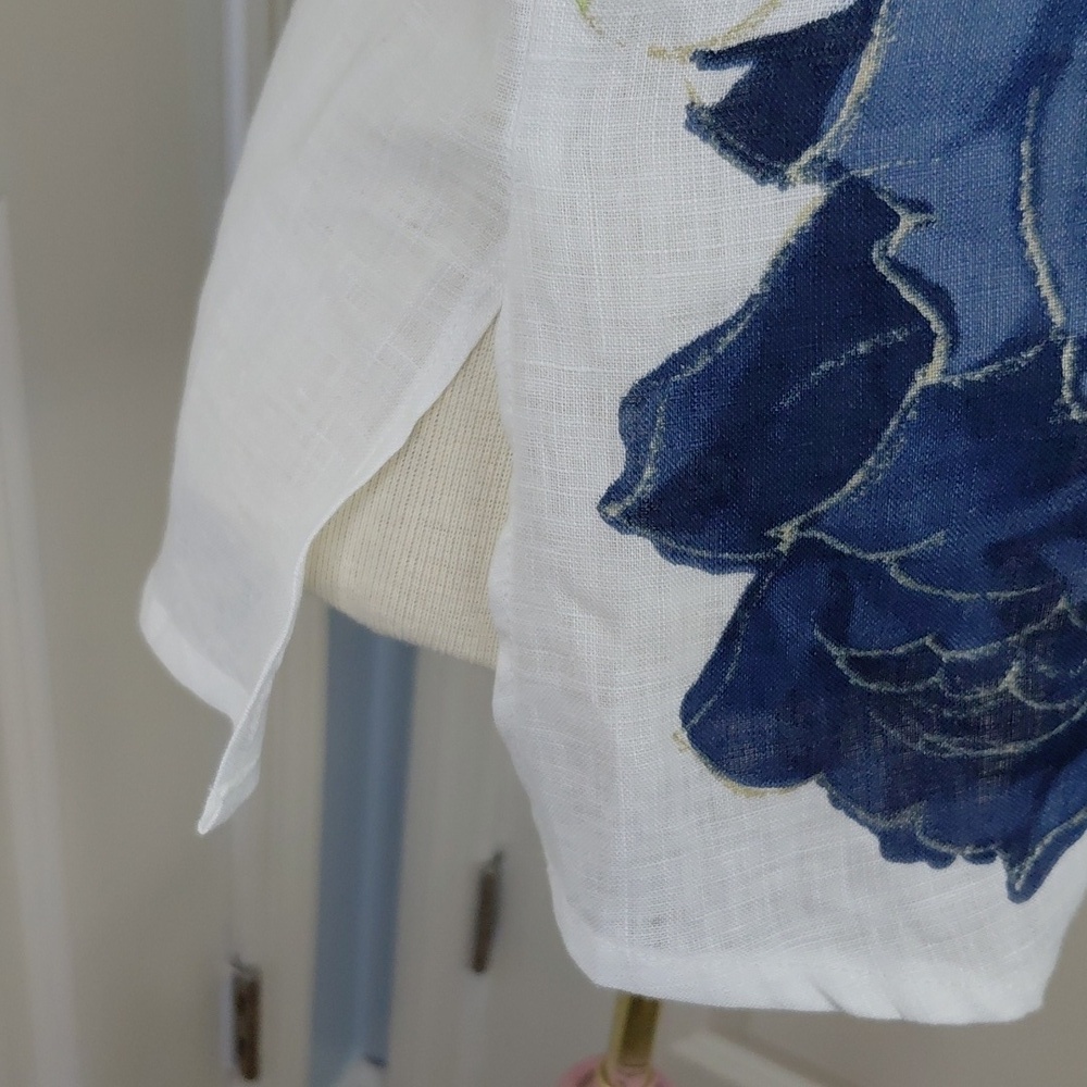 Sagimar Floral Button Down 100% Linen Shirt Blue, White Sz S - Picture 9 of 10